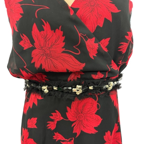 CHANGES By TOGETHER Women’s Sz 16 Midi Dress Romantic Red Black Floral Whimsical - Picture 3 of 14